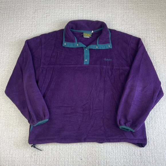 VTG Cabelas Sweater Mens Large Retro Purple Fleece Snap (Synchilla style) Read - Picture 1 of 16